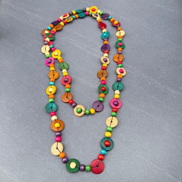 Colorful Wooden Beaded Necklace - Picture 11 of 11